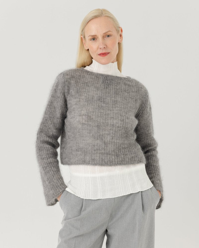 Skraistas: Fog Grey Silk & Mohair Cropped Cardigan