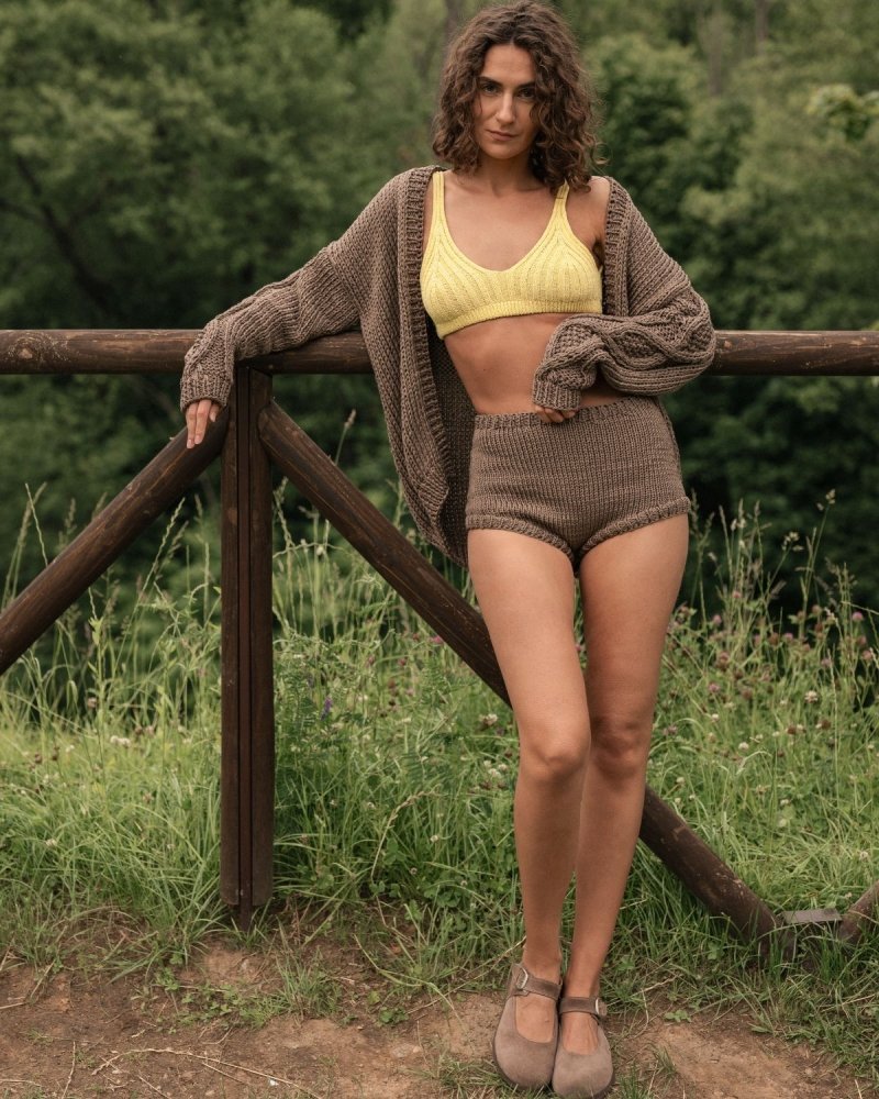 Tom: Taupe Cardigan & Hot Pants Set