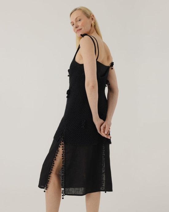 Aguonos: Black Cotton Crochet Dress Black / XS Aguonos: Black Cotton Crochet Dress Black / XS