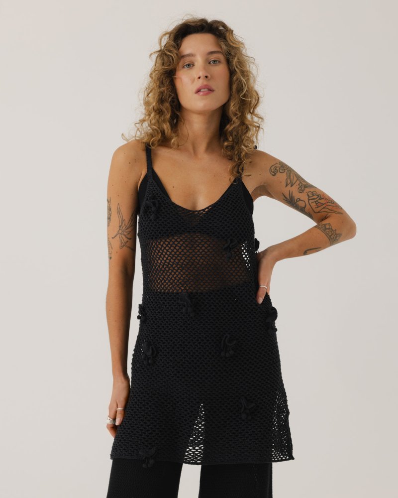 Aguonos: Black Cotton Crochet Dress