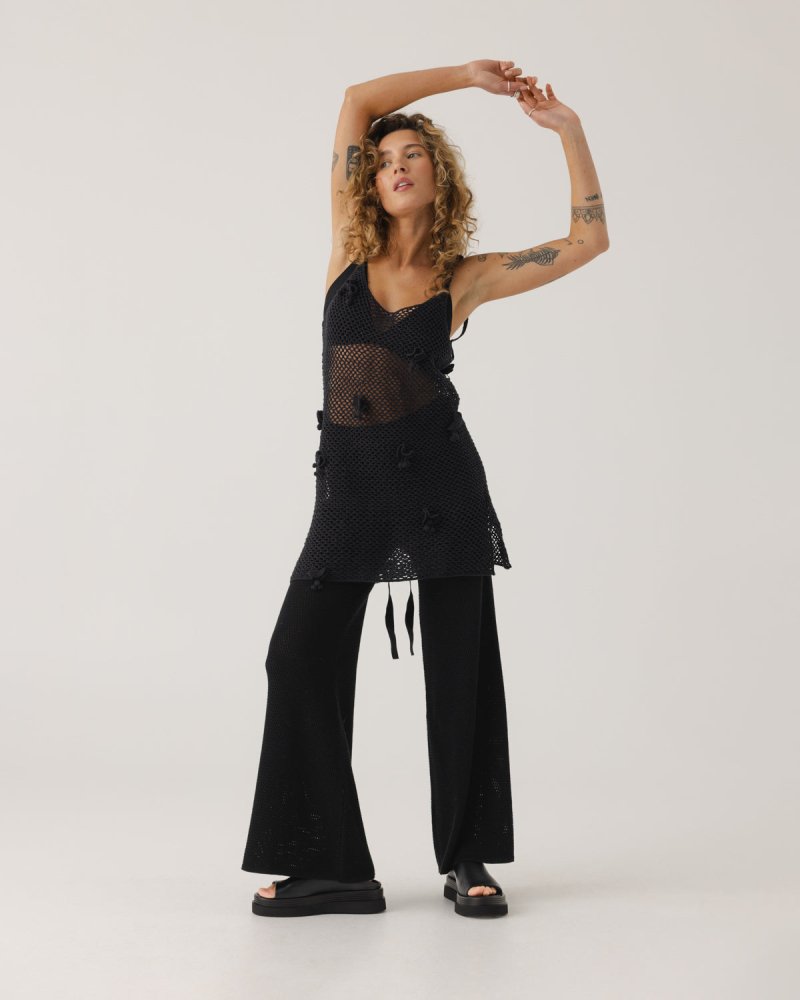 Aguonos: Black Cotton Crochet Dress