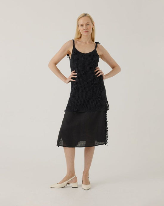 Aguonos: Black Linen & Cotton Crochet Dress Set Black / S Aguonos: Black Linen & Cotton Crochet Dress Set Black / S