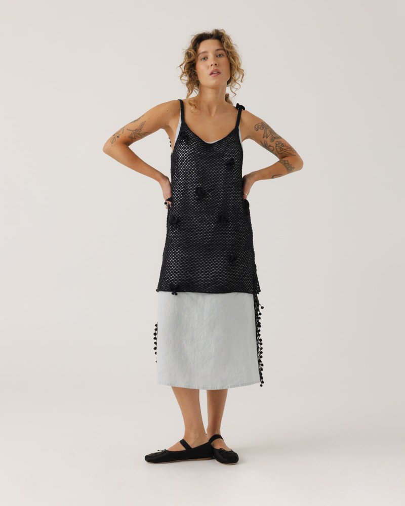 Aguonos: Dew & Black Linen Dress