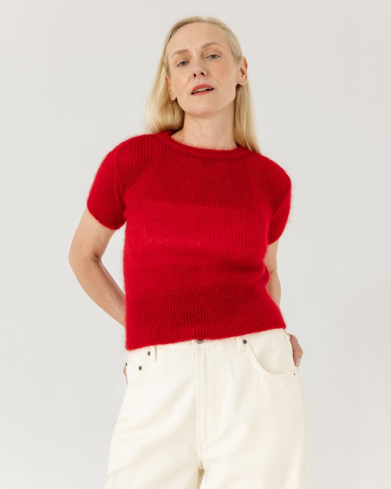 Lašas: Poppy Red Mohair & Silk Top