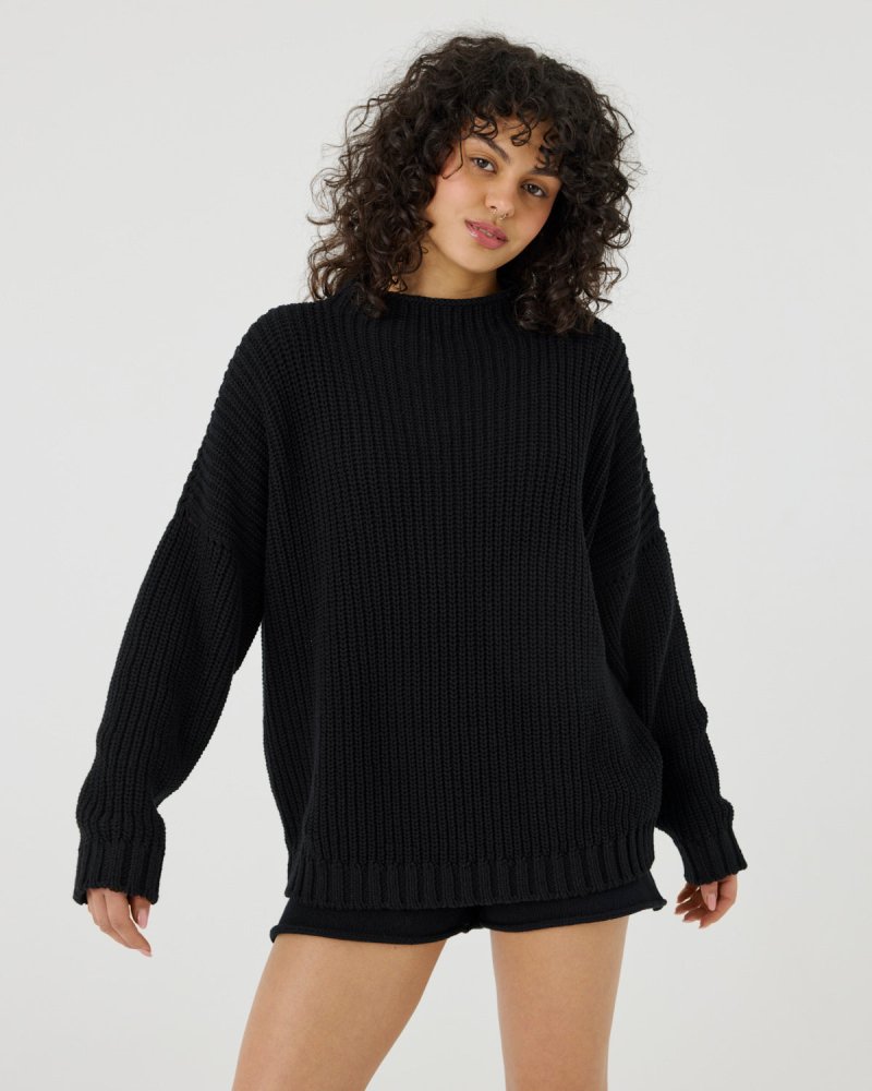 トップス ideaswam OUROBOROS KNIT SWEATER (Black) Laumės: Black Cotton Sweater – The Knotty Ones