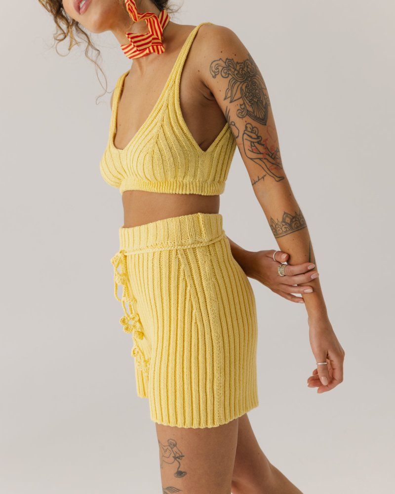Pieva: Lemon Cotton Bralette & Shorts Set