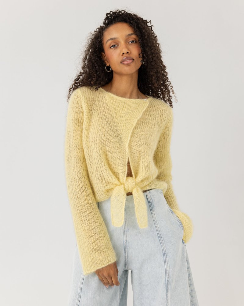 Skraistas: Butter Yellow Silk & Mohair Cropped Cardigan
