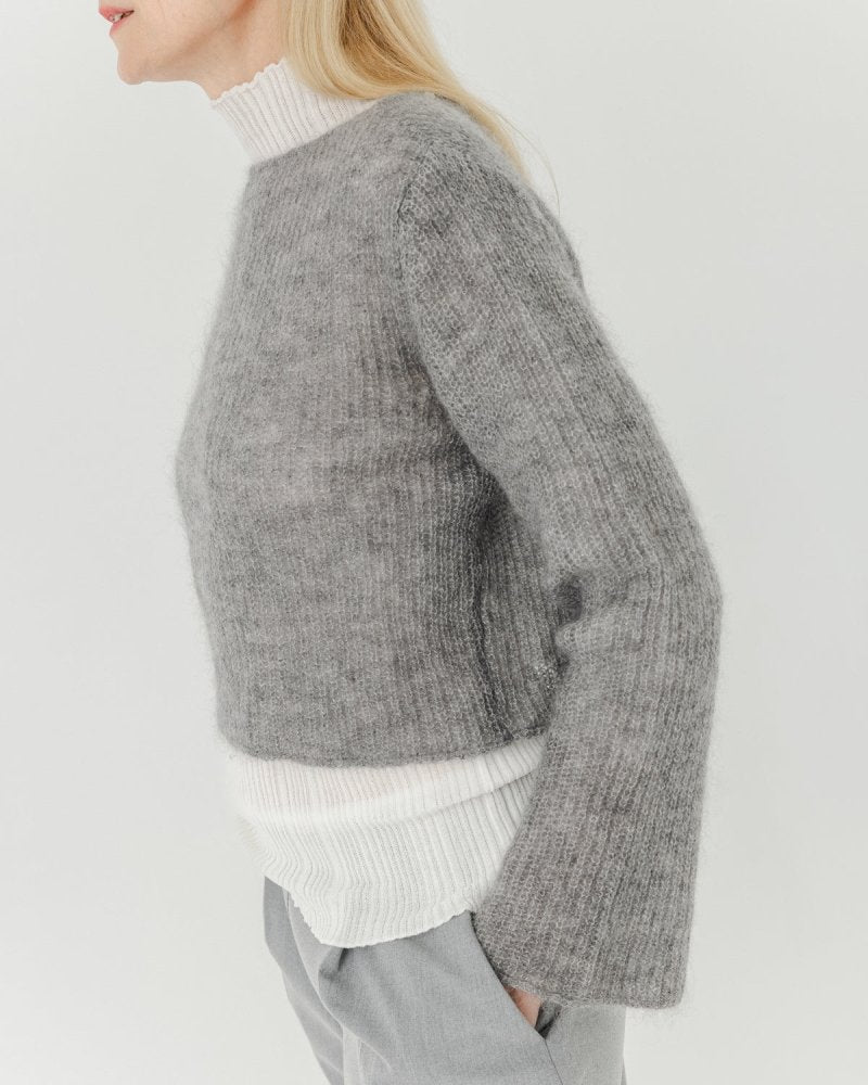 Skraistas: Fog Grey Silk & Mohair Cropped Cardigan