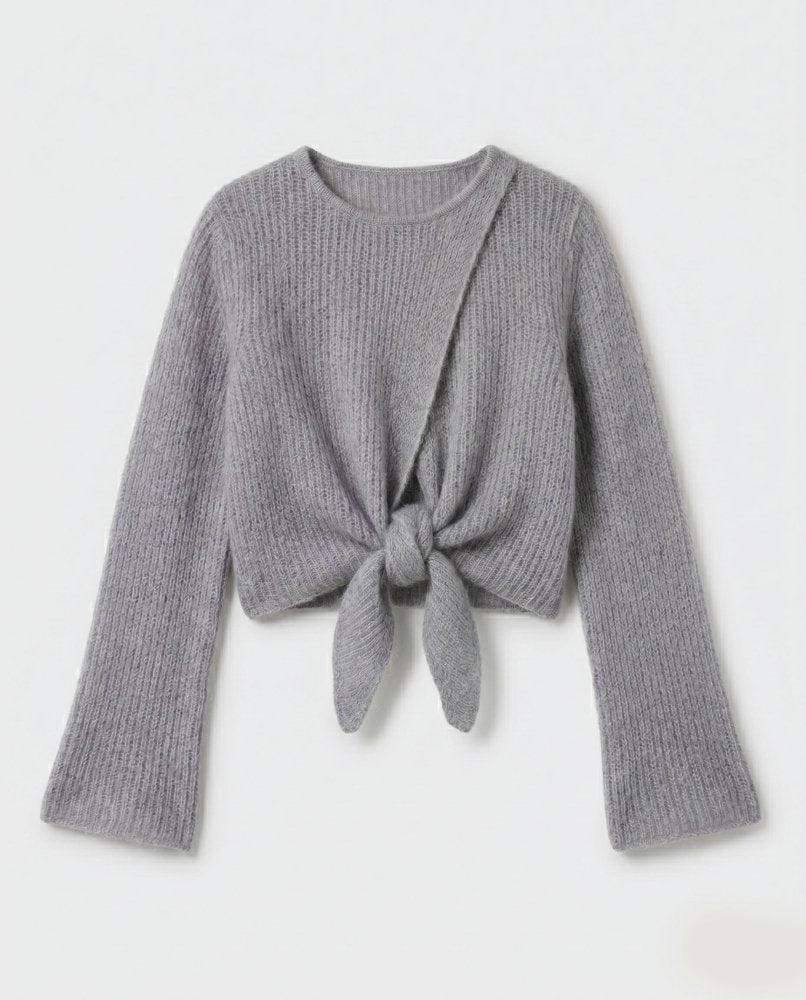トップス Silk Valley Set Cardigan gray Skraistas: Fog Grey Silk Mohair Cropped Cardigan – The Knotty Ones