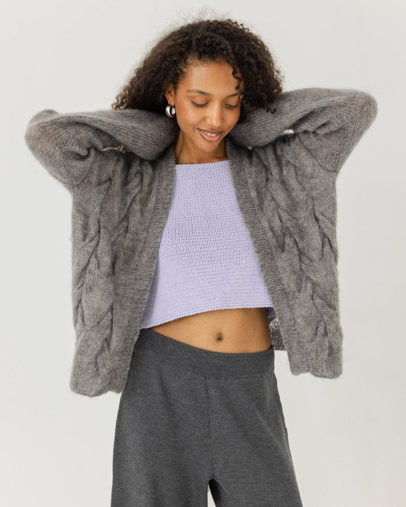 Twisted Erik: Fog Grey Silk Mohair Cardigan