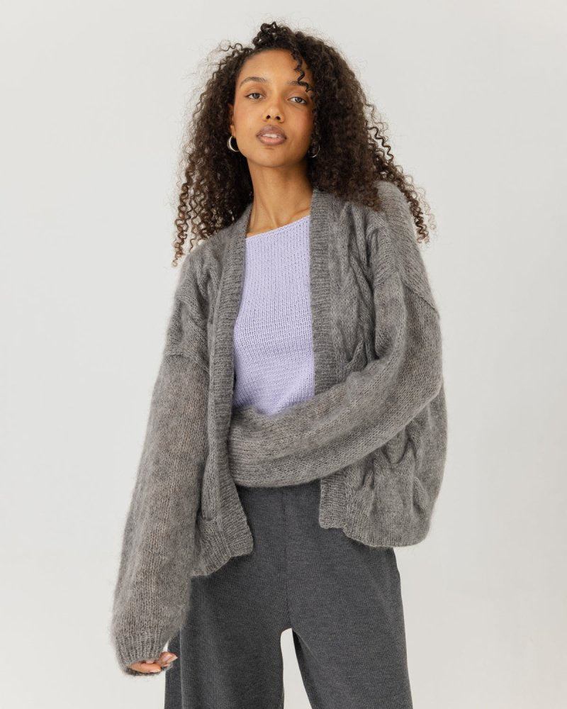 Twisted Erik: Fog Grey Silk Mohair Cardigan