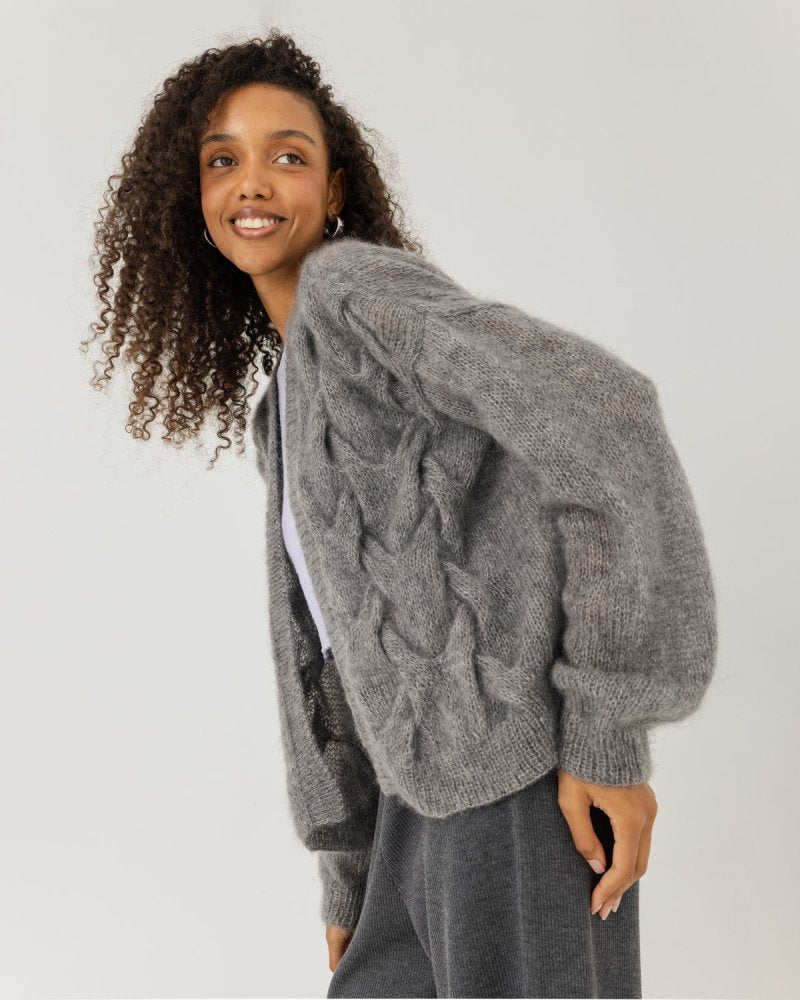 Twisted Erik: Fog Grey Silk Mohair Cardigan – The Knotty Ones