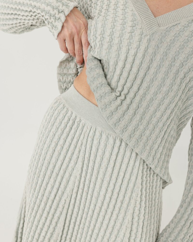 Žemės & Vagos: Sky Blue V - neck Sweater & A - line Skirt Set