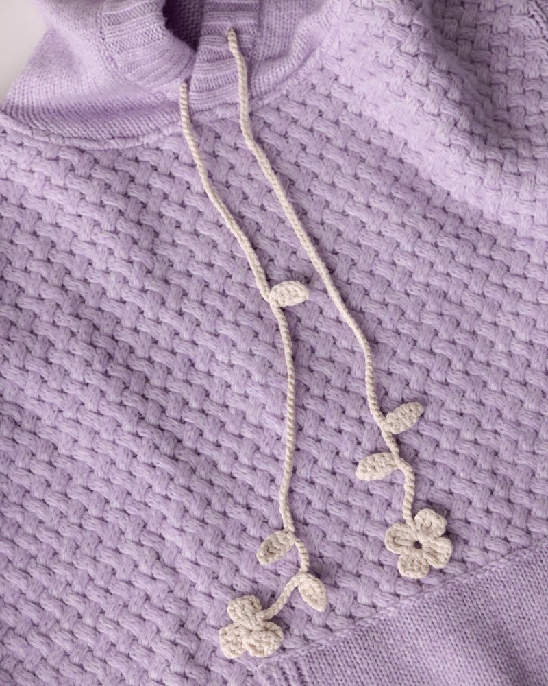 Žilvinas: Lilac Merino Wool Hoodie With Oat Milk Flower