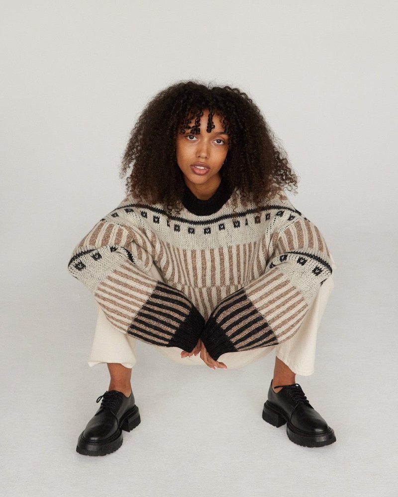 Ethno: Off - White Alpaca Wool Sweater