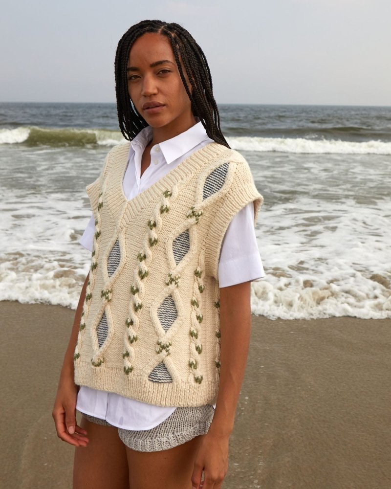 Laimė: Embroidered Oat Milk Alpaca Wool & Cotton Vest
